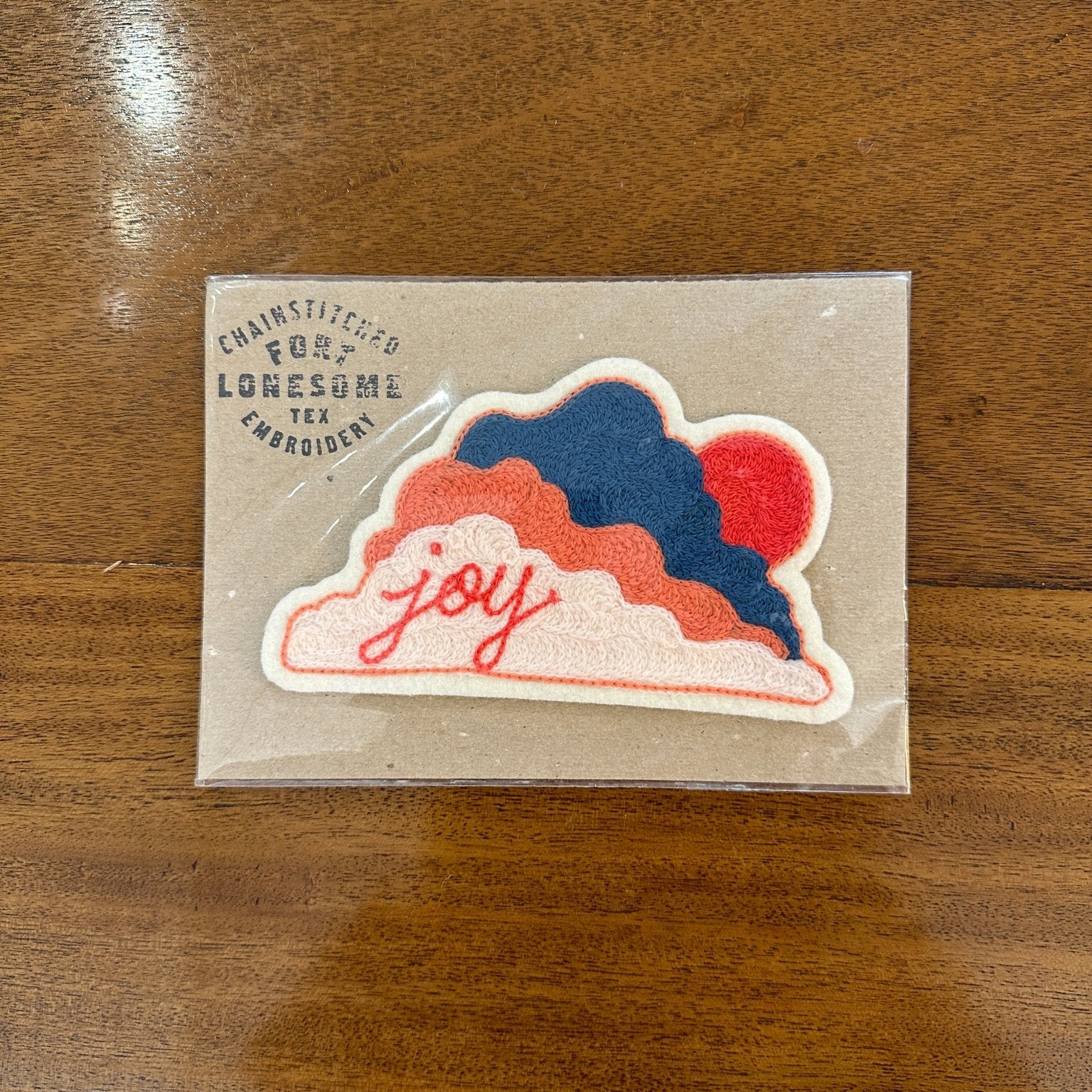 Cloudscape with Joy Chain Stitched Embroidered Patch - Joy