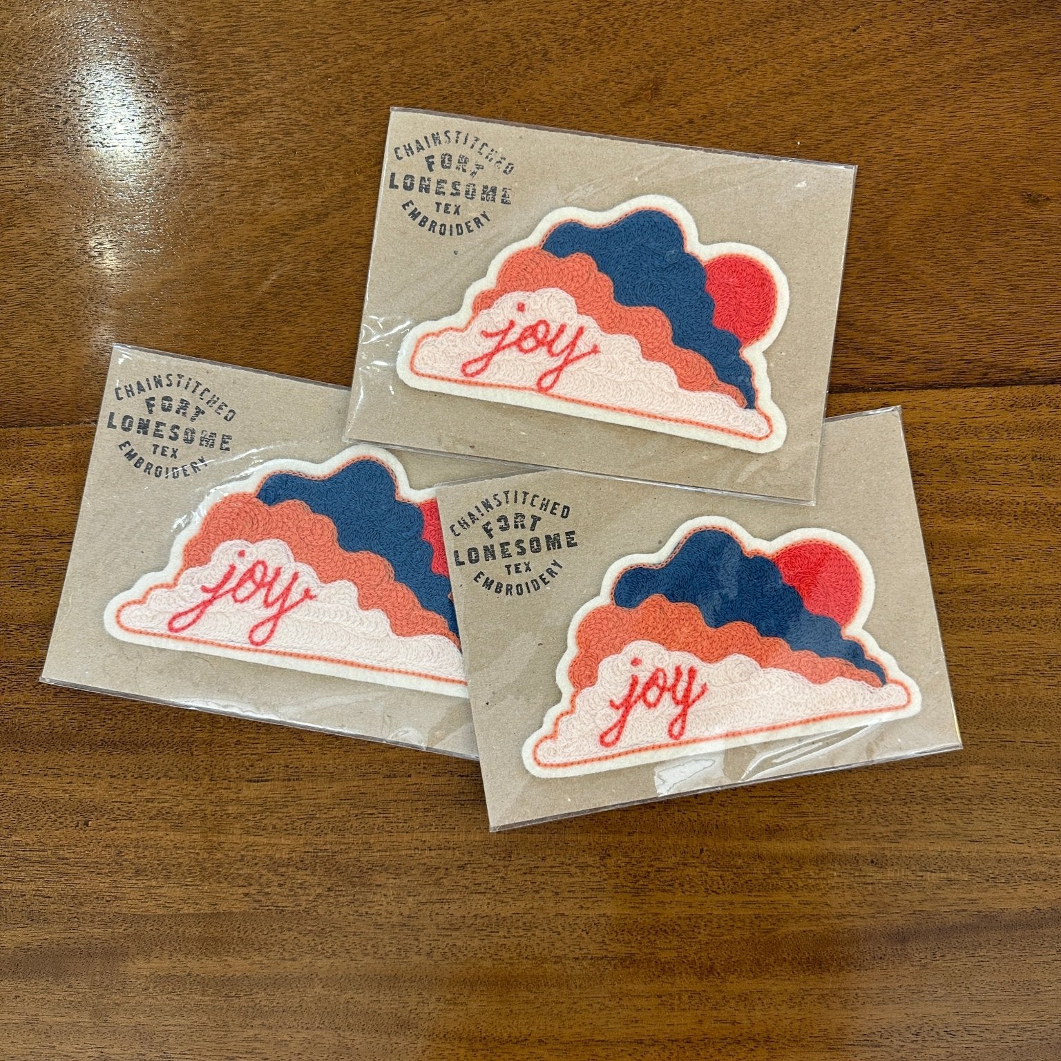 Cloudscape with Joy Chain Stitched Embroidered Patch - Joy