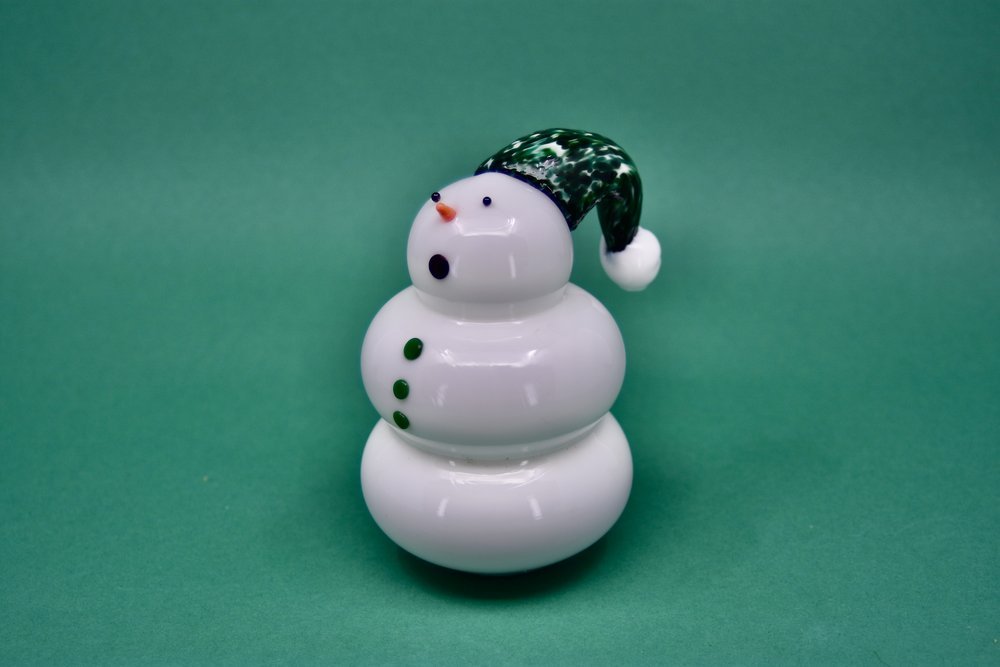 Glass Snowmen Green Caroler - Joy