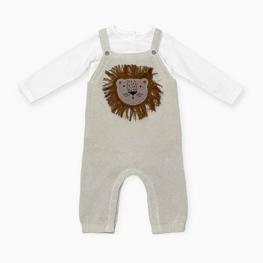 Lion Applique Overall Sweater Knit Set - Joy